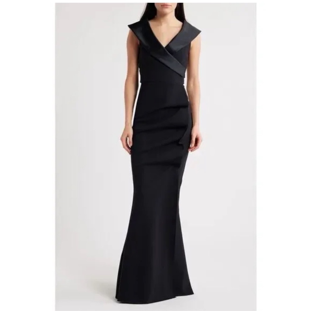 Chiara Boni la petite robe Fiynorc satin collar ruffle mermaid gown in black